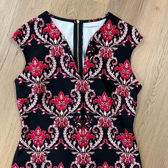 New York & Company NY&C Black Red Floral Pencil Dress Size 6 - Picture 5 of 8